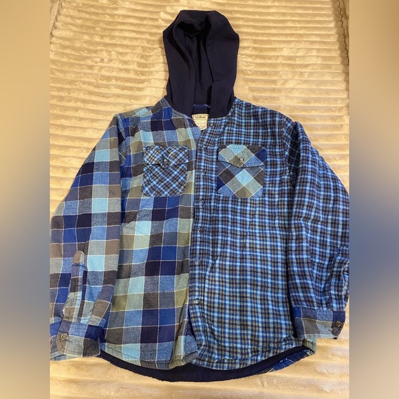 L.L. Bean Blue and Green Plaid Kids Fleece Lined Jacket - Picture 1 of 2